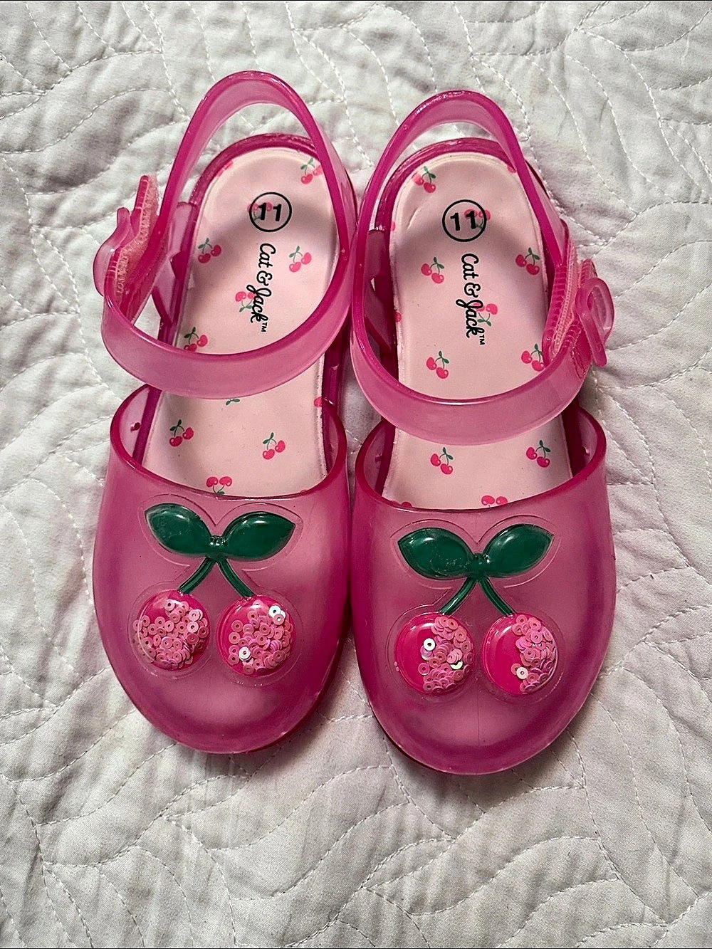 Cat & Jack Toddler Cherry Jelly Sandals Girls US 11 Pink